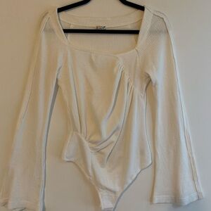 Free People Cream Ribbed Bodysuit